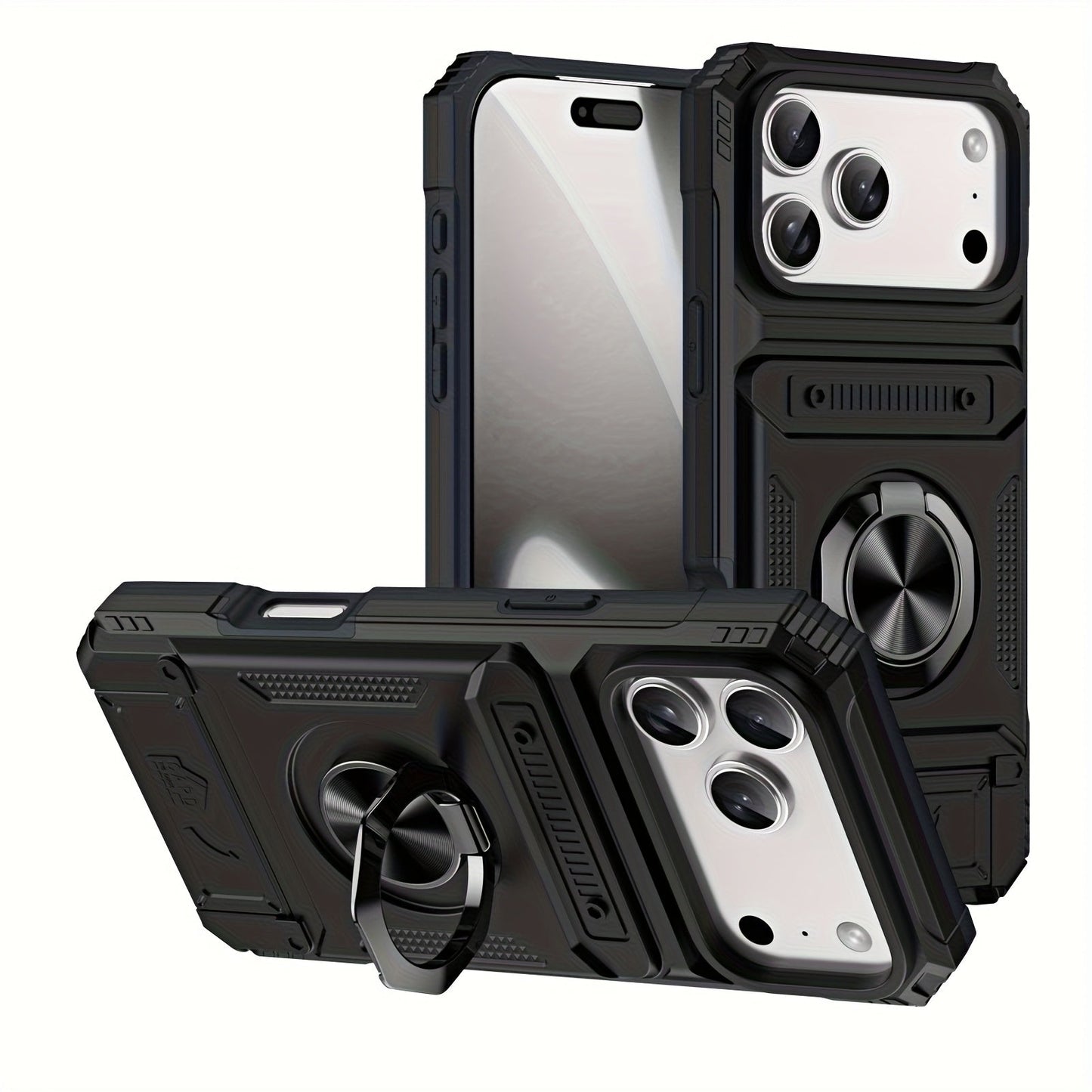 iPhone Card Slot Shockproof Case with Ring Holder & Kickstand – Wallet Phone Cover for iPhone 17 17 Air 17 Pro Max 16 15 14 13 12 11 Pro Max