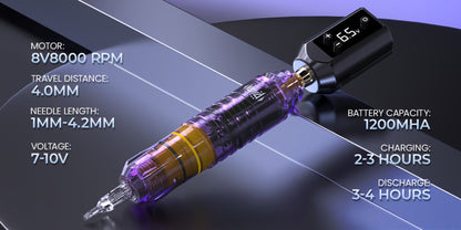 Tattoo Machine Kit VOID WTK421 or WTK422 Cordless Rotary Pen with USB-C, 20 Cartridges, 5 Inks and Practice Supplies