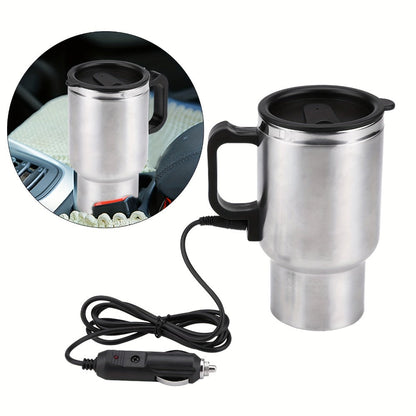 12V Car Electric Heating Travel Mug 450ml, Stainless Steel Car Electric Kettle with Cigarette Lighter Plug