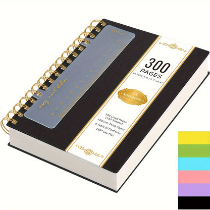 Hardcover Spiral Notebook A5 Lined Journal 300 Pages 100GSM Thick Paper PVC Waterproof Cover College Ruled Note Pad for Women Men Office