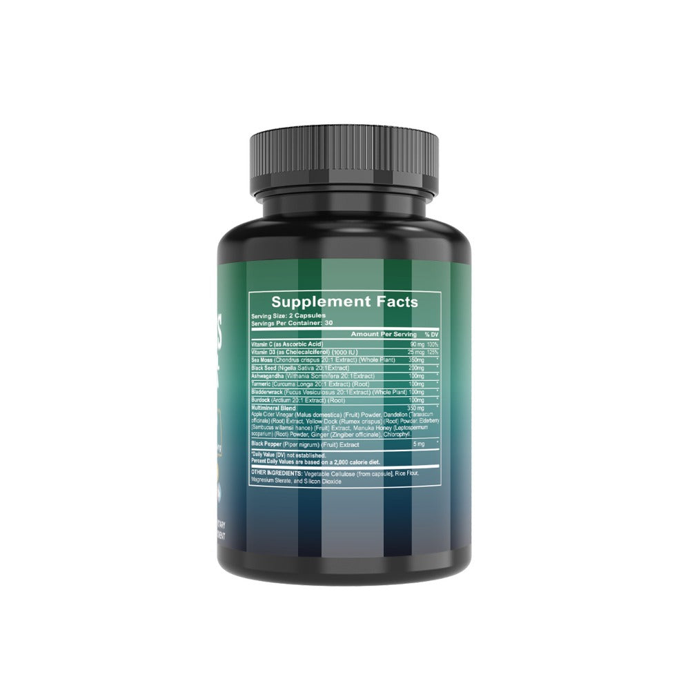 Sea Moss Capsules 3-Pack 180ct with Black Seed Oil Ashwagandha Turmeric Vitamin C D3 for Bath Time, Home Spa and Personal Care