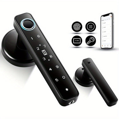 Smart Door Lock Handle with Fingerprint Keypad IC Card App and Key in Single or Double Row Options