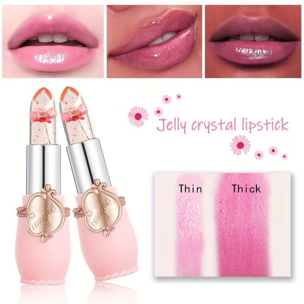 Lip Balm emaymei 6-Piece Flower Jelly Stick Set with Clear Gloss Texture and Pink Gift Box