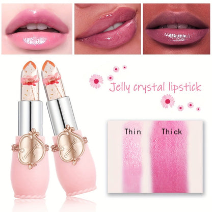 Lip Balm emaymei 6-Piece Flower Jelly Stick Set with Clear Gloss Texture and Pink Gift Box