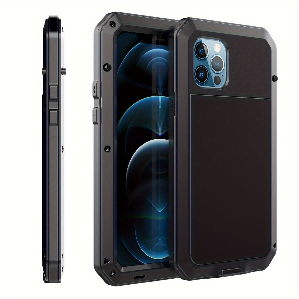 Heavy Duty iPhone Case Metal Frame Built-in Glass Screen Protector Dustproof Shockproof Full Body for iPhone 16 Pro 16 Plus 16 15 Pro Max 15