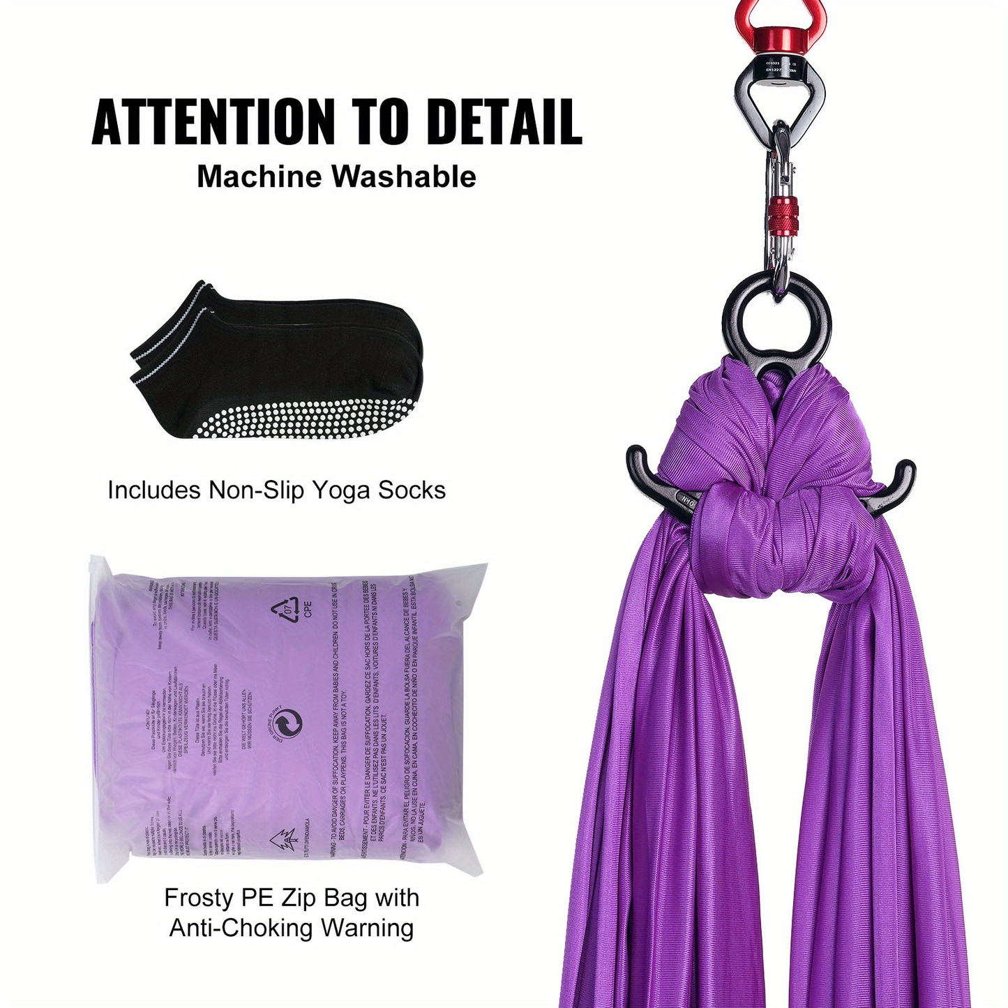 Aerial Yoga Hammock Kit 8.7 Yards – 100GSM Nylon Anti-Gravity Yoga Swing with Full Rigging Hardware, Aerial Silk for All Levels