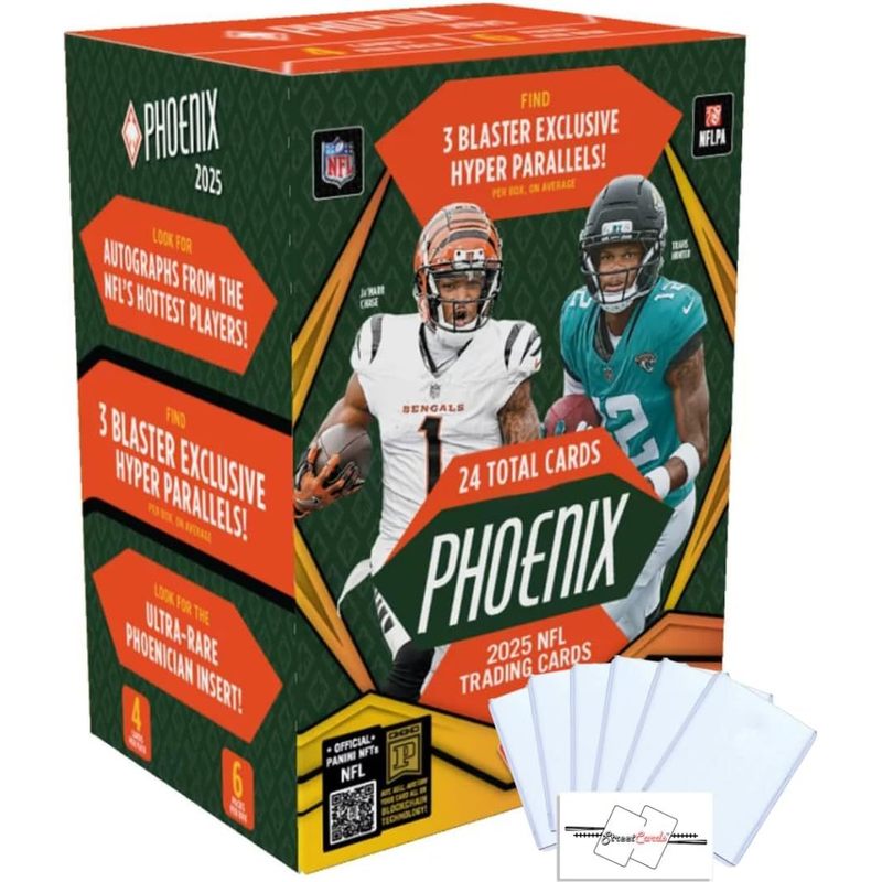 2025 Panini Phoenix Football NFL Blaster Box 24 Trading Cards Look for Autographs Hyper Parallels Phoenician Inserts 6 Toploaders