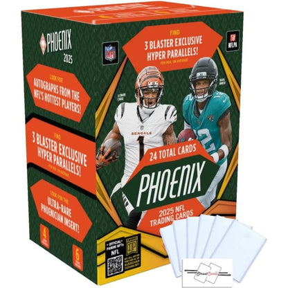2025 Panini Phoenix Football NFL Blaster Box 24 Trading Cards Look for Autographs Hyper Parallels Phoenician Inserts 6 Toploaders
