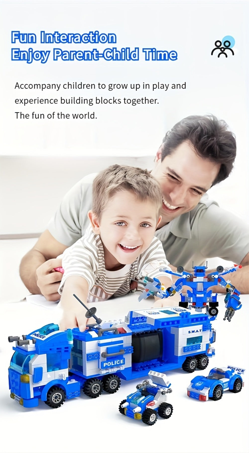 City Police Building Blocks Set 700 Pieces, Patrol Car Truck with Action Figures, Brick Toy for Boys Role Play STEM