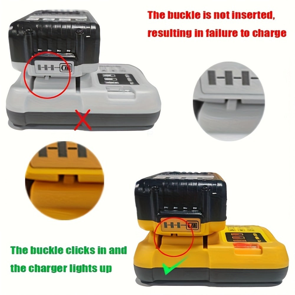 Yellow 12V/20V MAX Battery Charger Compatible with Select DeWalt DCB Batteries and 22V 2A Output Label