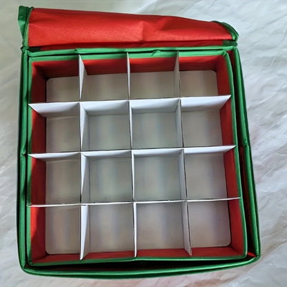Christmas Ornament Storage Box, Holds Up to 64 Holiday Ornaments, Adjustable Dividers, Covered Lid & Dual Handles