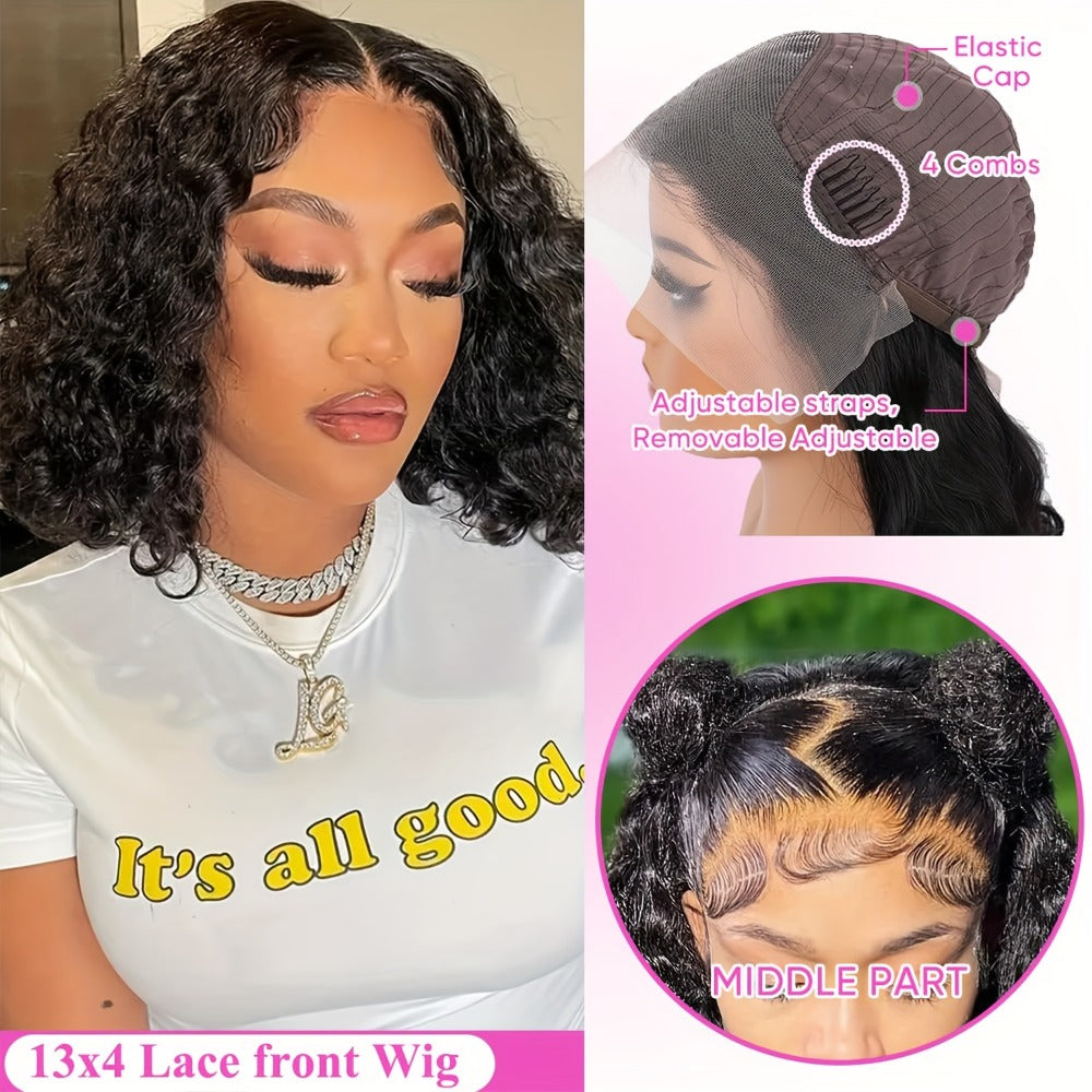 Glueless Bob Wig Human Hair 13x4 Pre Cut Lace 200% Density Wear and Go Deep Wave Body Wave Pre, for Home, Travel and Salon Hair Styling