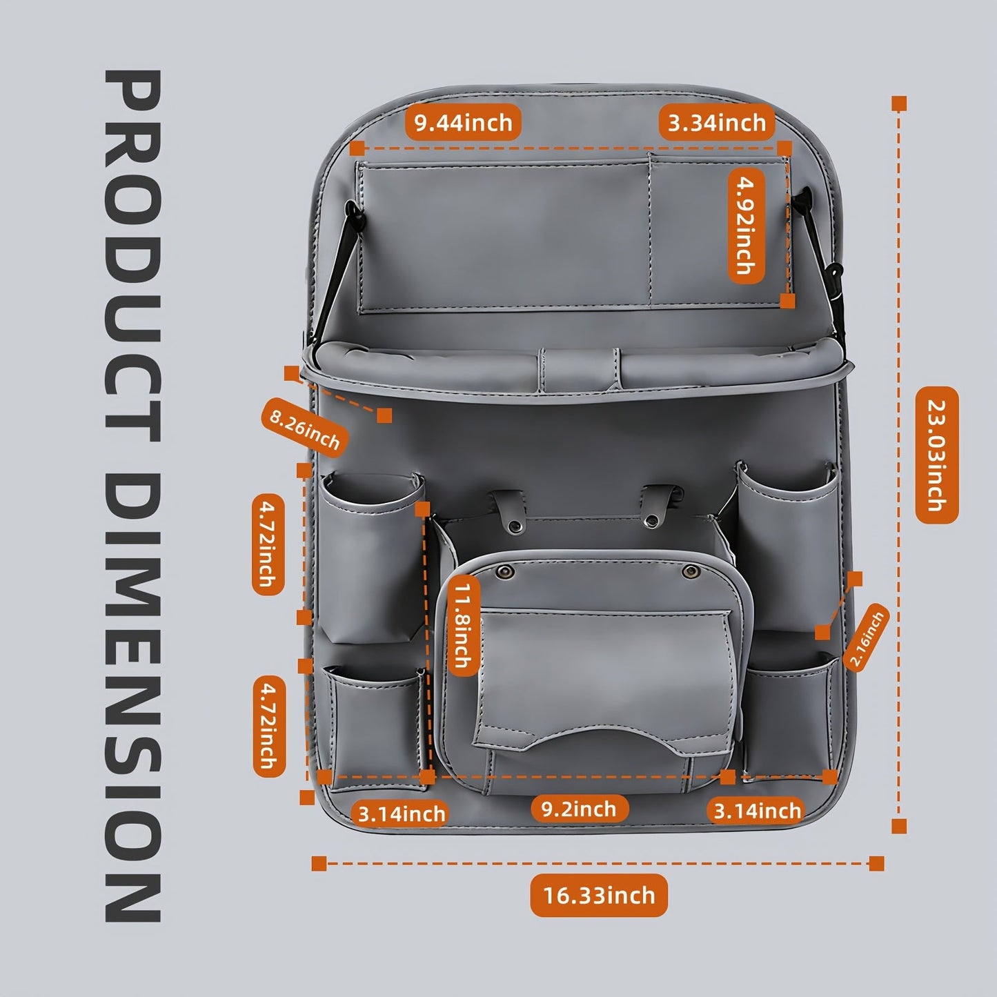 One-Piece Seatback Car Organizer with Fold-Down Tray, Cup Recesses, Mesh Pockets and Four Colors