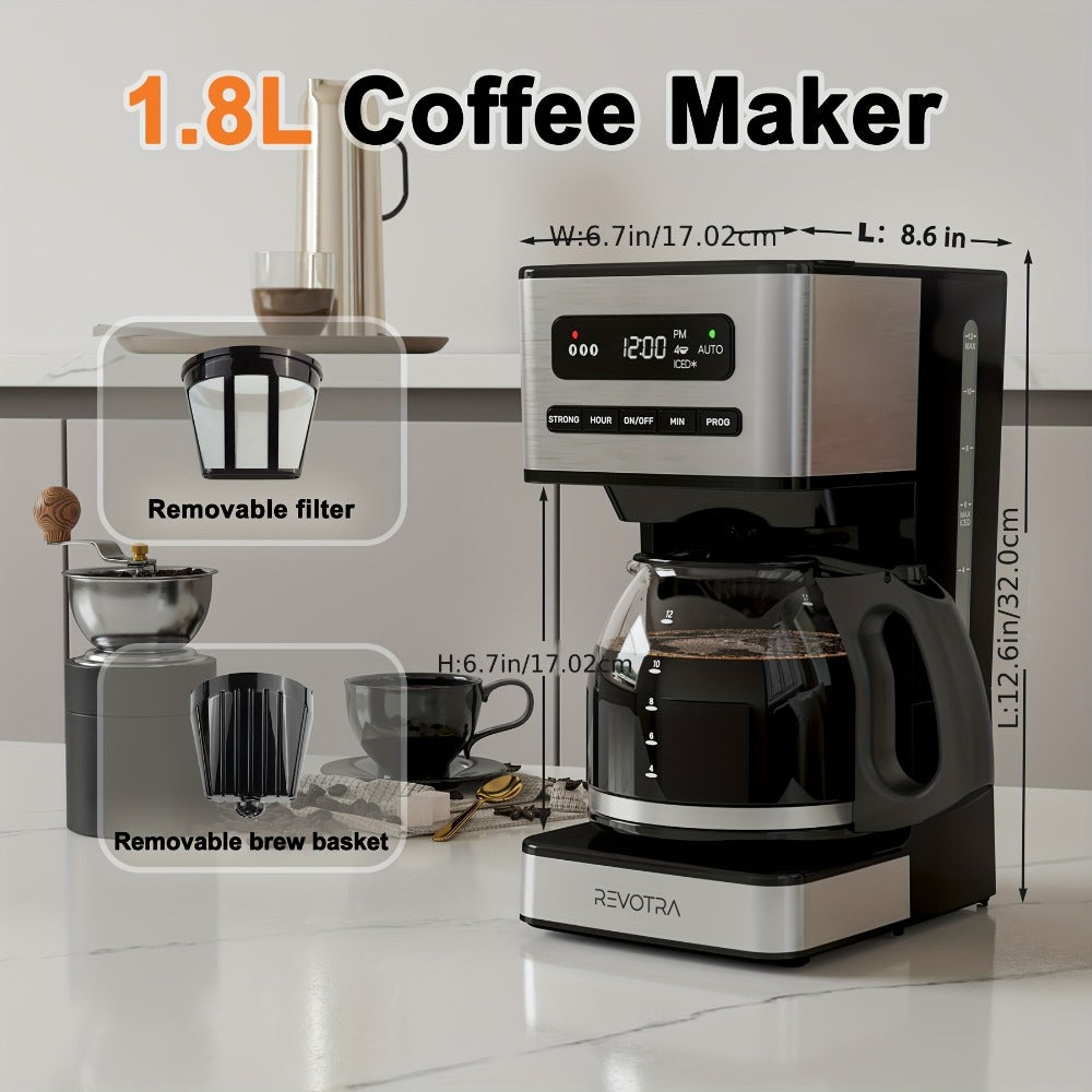 12-Cup Programmable Drip Coffee Maker, Regular & Strong Brew, Iced Coffee Setting, 1-4 Cup Mode, 24H Timer