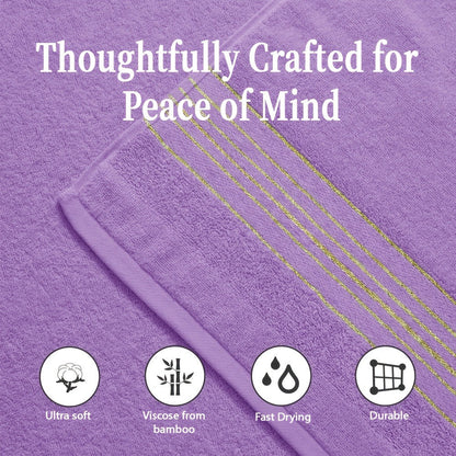 Bath Towels Set 4-Pack 620GSM Bamboo Cotton Blend in Pink, Navy, Gray, Blue or Purple for Home and Guest Use