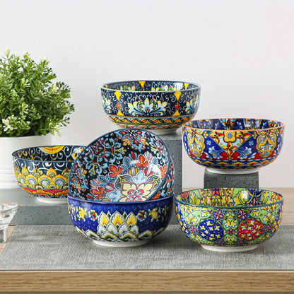 Cereal Bowl Set of 6 Bohemian Style 26oz for Home Cooking, Dining and Outdoor Meals, with the Listed Configuration