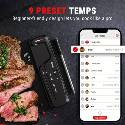 Wireless Meat Thermometer 500Ft Bluetooth, Dual Sensor Digital Food Thermometer for Oven, Grill, BBQ