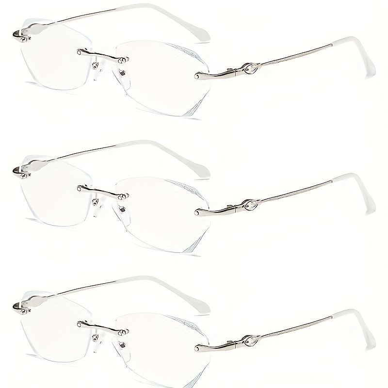 Reading Glasses – Three-Pair Rimless Metal Readers in Multiple Colors and Strengths with Multiple Strength and Color Options