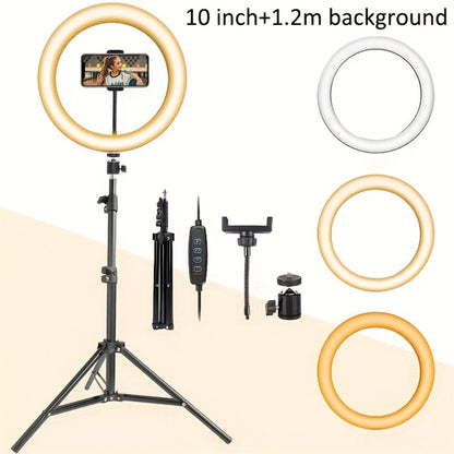 10- or 18-Inch Ring Light with Cable Power, Adjustable Brightness and Desktop or Floor Stand Options