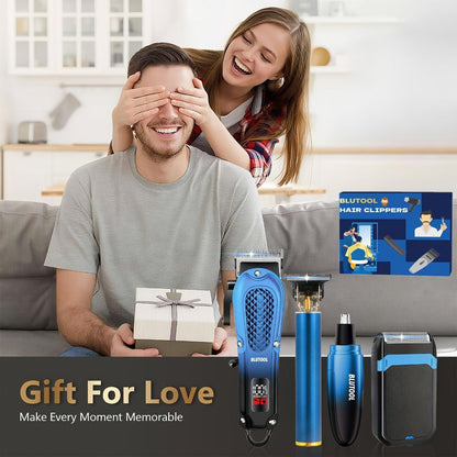 Electric Hair Trimmer & Beard Shaver Set for Men - Professional Rechargeable Hair Clipper with LED Display