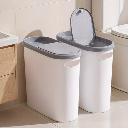 Slim 10L Bathroom Wastebasket with Lid Tray, Built-In Side Handles and Single or Two-Piece Options