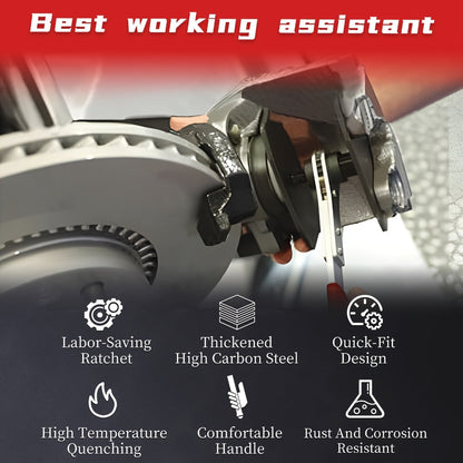 Brake Caliper Piston Compression Tool 360° Swing Ratchet – Single Dual 4-Piston Fixed Floating Disc Brake Calipers, Alloy Steel, 2 Spacers
