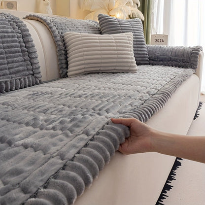Sofa Cushion Cover Plush Velvet Washable Seat Pad Wavy Edge Soft Kapok Filling for Couch Loveseat 1 2 3 4 Seater