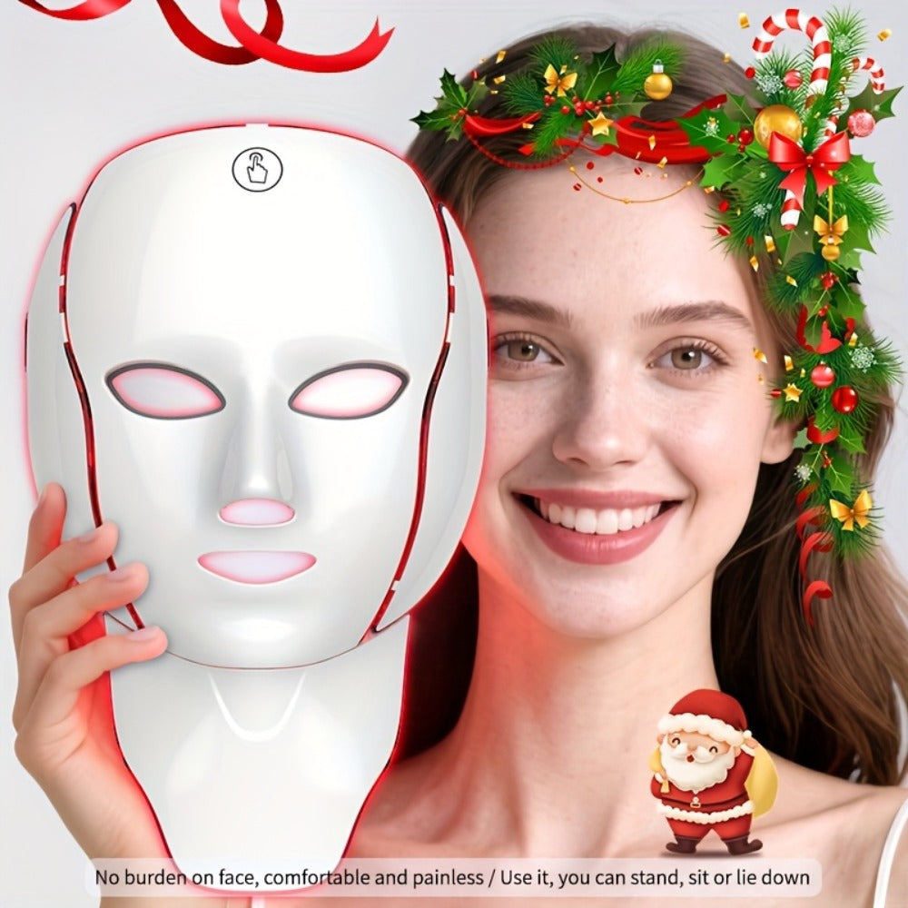 LED Light Therapy Facial Mask 7-Color USB Rechargeable, Face Neck Acne Rejuvenation Skincare Device