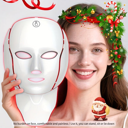 LED Light Therapy Facial Mask 7-Color USB Rechargeable, Face Neck Acne Rejuvenation Skincare Device