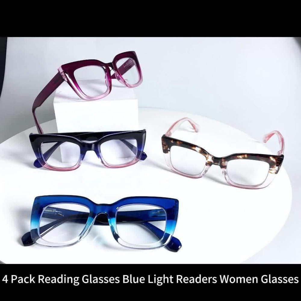 Reading Glasses 4-Pack Cat-Eye Floral Gradient Frames with Metal Spring Hinges and 1.0x to 4.0x Options