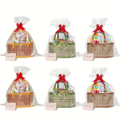 Bamboo Storage Baskets 6-Pack in Oval or Round Shapes with Nine Color and Shape Options for Home Organization