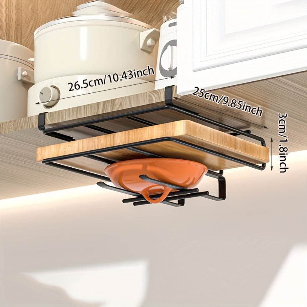 Kitchen Organizer Cutting Board Hook Rack in Carbon Steel for Cabinet-Door or Wall-Mount Storage in Black