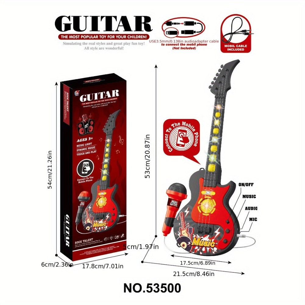 Kids Electric Guitar Toy with Microphone, Lights & Sounds, Musical Instrument Toy for Toddlers Ages 3-8