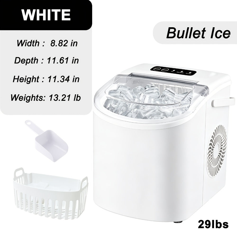 Ice Maker with Basket & Scoop, /Day Countertop Bullet Ice Machine, 9 Cubes in 6 Mins, Self-Cleaning