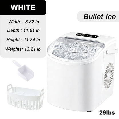 Ice Maker with Basket & Scoop, /Day Countertop Bullet Ice Machine, 9 Cubes in 6 Mins, Self-Cleaning