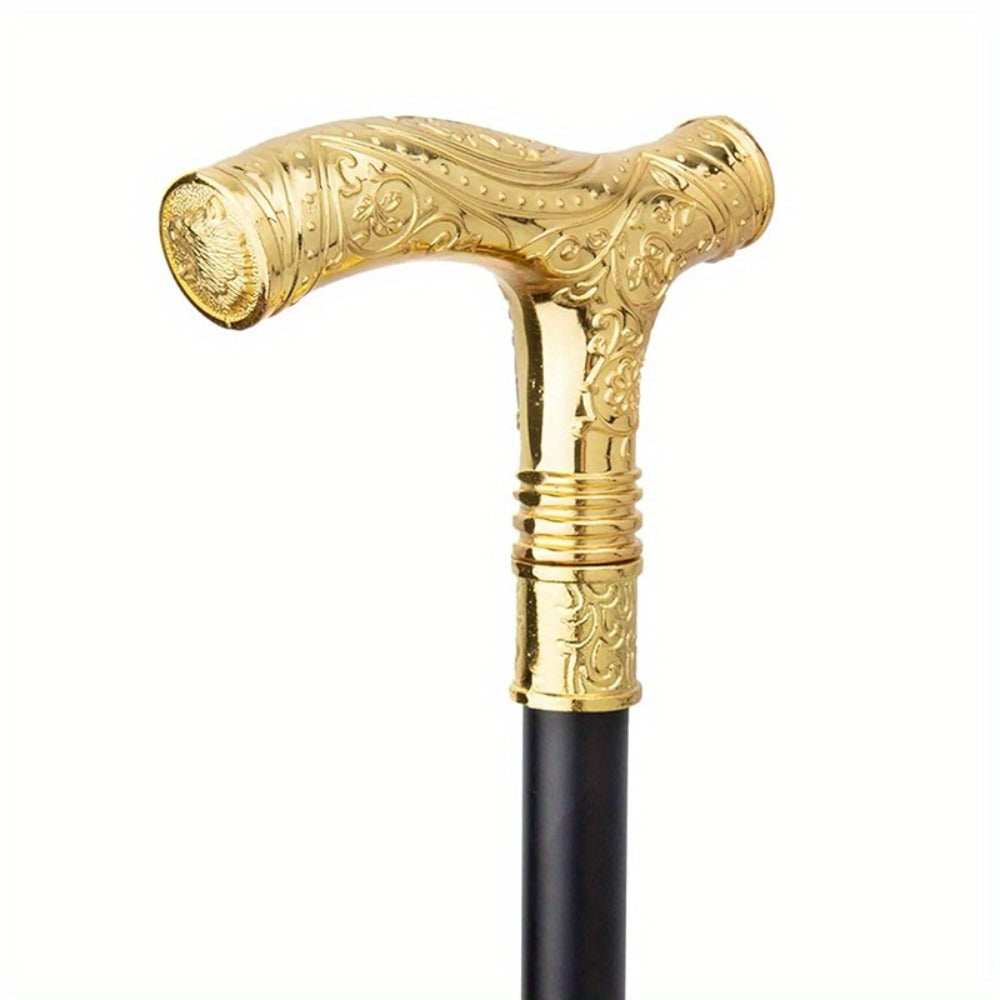 Walking Cane with Bear Head Handle Decorative Gentleman Stick Carved Flower Knob Cane Fashion Mobility Aid Staff 35.4 Inch Golden