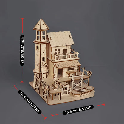 Wooden Building Model Kit with Fisherman's Hut, Treehouse-2 or Cowboy Bar Checkout Designs