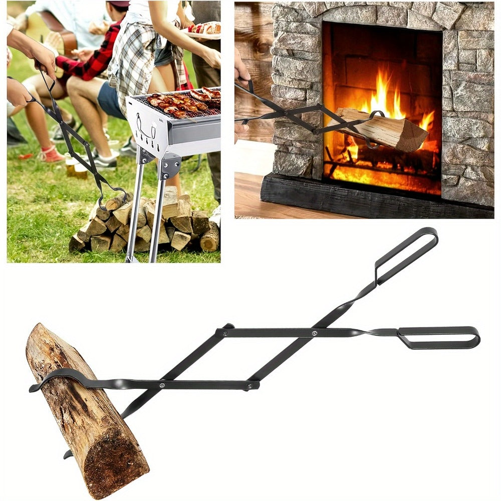 Fireplace Tongs 26 Inch Wrought Iron Log Tongs, Foldable Firewood Tongs with Stainless Steel Tip