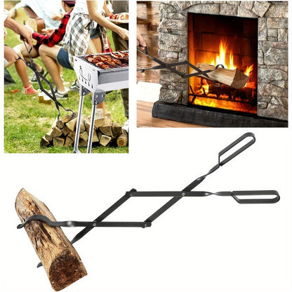 Fireplace Tongs 26 Inch Wrought Iron Log Tongs, Foldable Firewood Tongs with Stainless Steel Tip