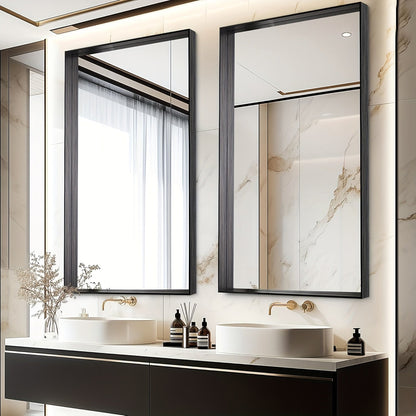 Rectangular Metal-Frame Bathroom Mirror in Black, Gold or Silver with Six Sizes and Dual Orientation