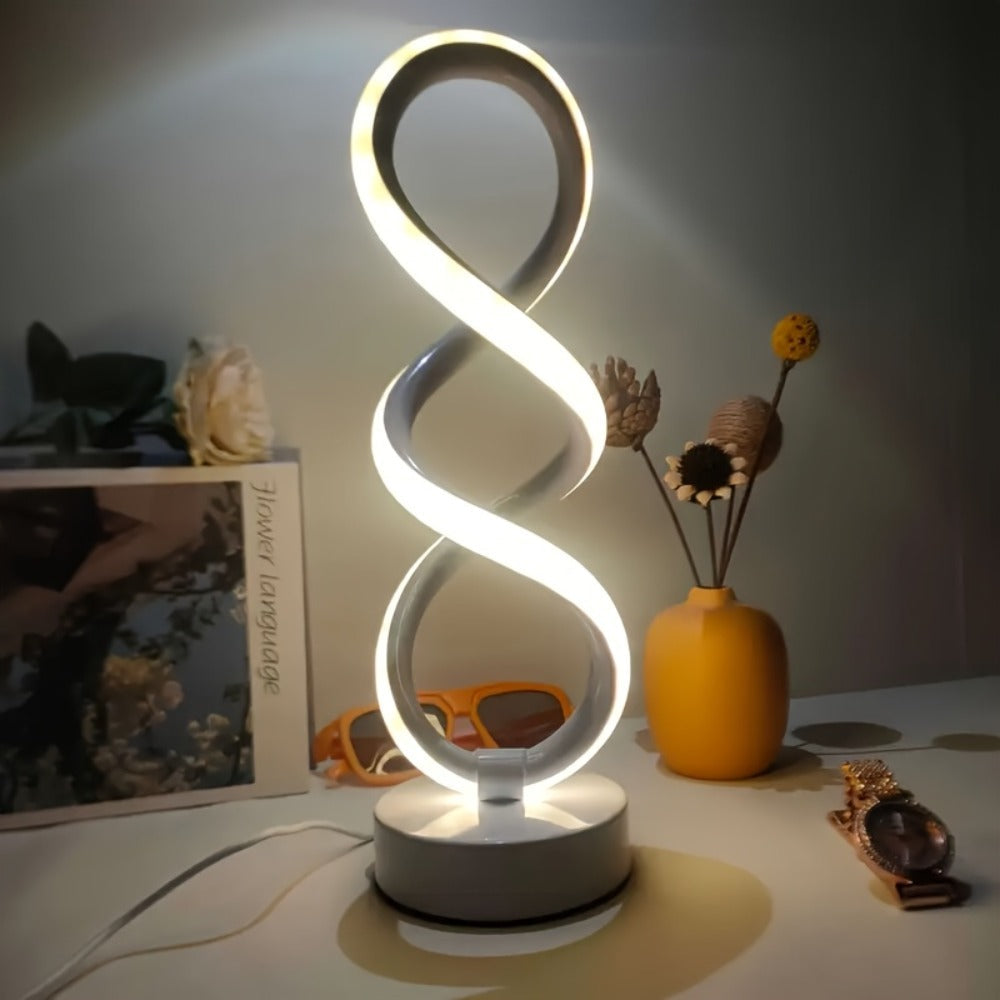 Spiral LED Table Lamp with Dimmable Push-Button Control, Modern Metal Base and Six Black or White Configuration Options