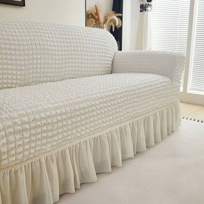 Seersucker Sofa Slipcover Elastic Band Closure Pet-Friendly All-Purpose Sofa Cover for Living Room Home Decor Protection