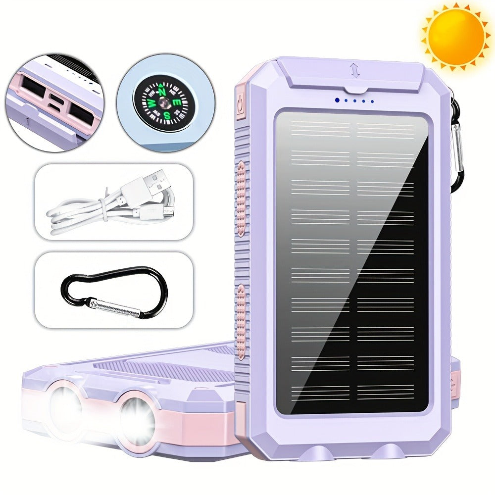Solar Power Bank 40000mAh with Built-in 4 Cables & 15W Wireless Charging – 6 Outputs 3 Inputs Dual LED Flashlight Portable Charger