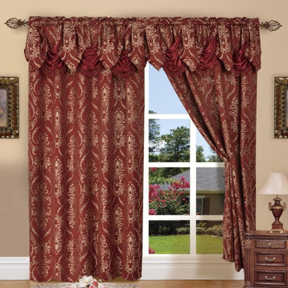 Jacquard Curtain Panels 2-Piece Set 54x84 Inch with Attached Waterfall Valance - Rod Pocket Room Darkening Luxury Window Curtains