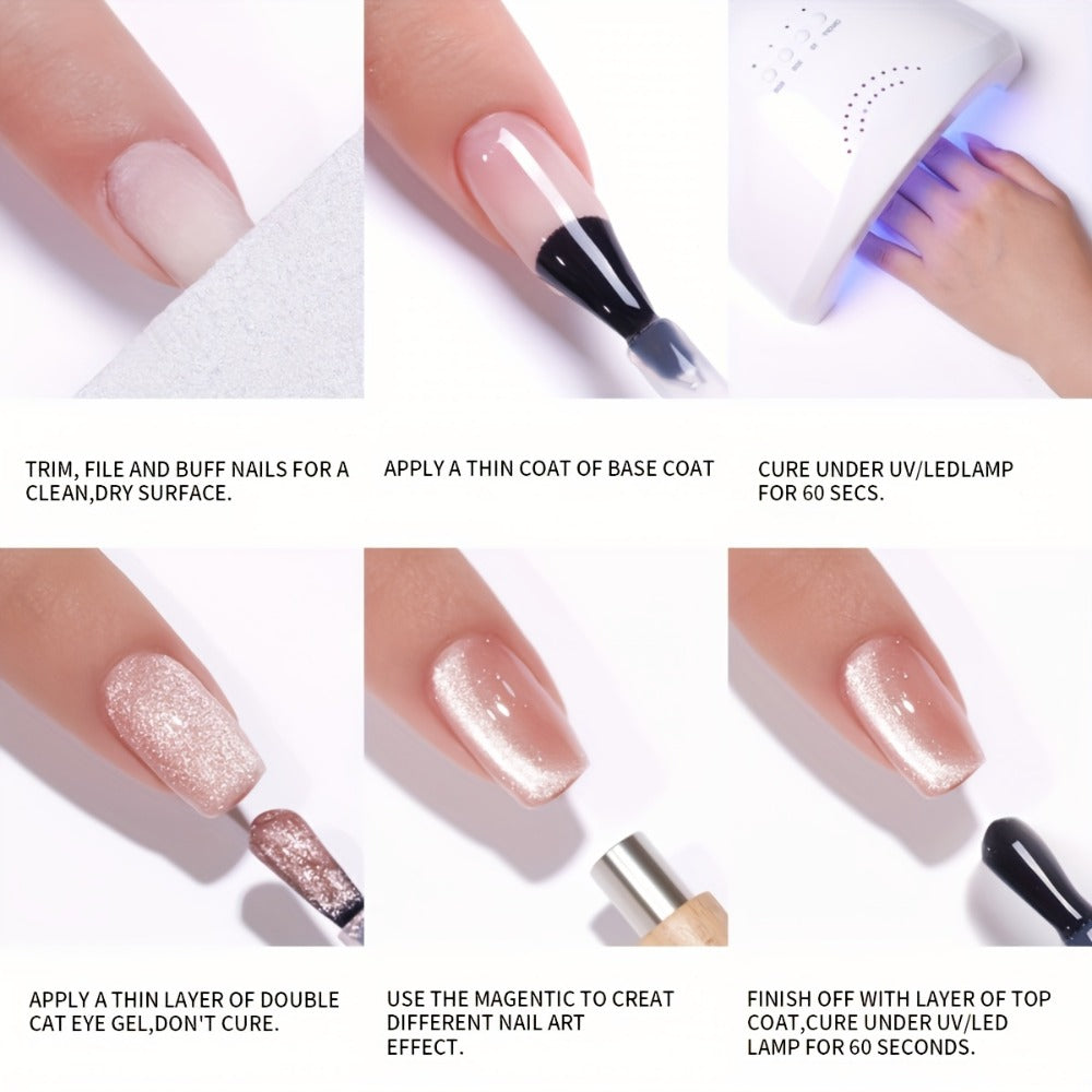 Cat Eye Gel Polish Set 6 Colors Holographic Magnetic – Dynamic Elf Reflective Soak Off UV LED Nail Gel 0.51oz Each | Multidimensional