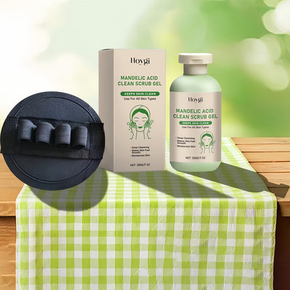 Mandelic Acid AHA Exfoliating Gel & Five-Finger Mud Scrubber Glove 2-Piece Set for Bath Time, Home Spa and Personal Care