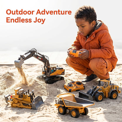 RC Engineering Vehicle Set 11-Channel 2.4GHz, 2-in-1 & 4-in-1 Remote Control Excavator Dump Truck Bulldozer