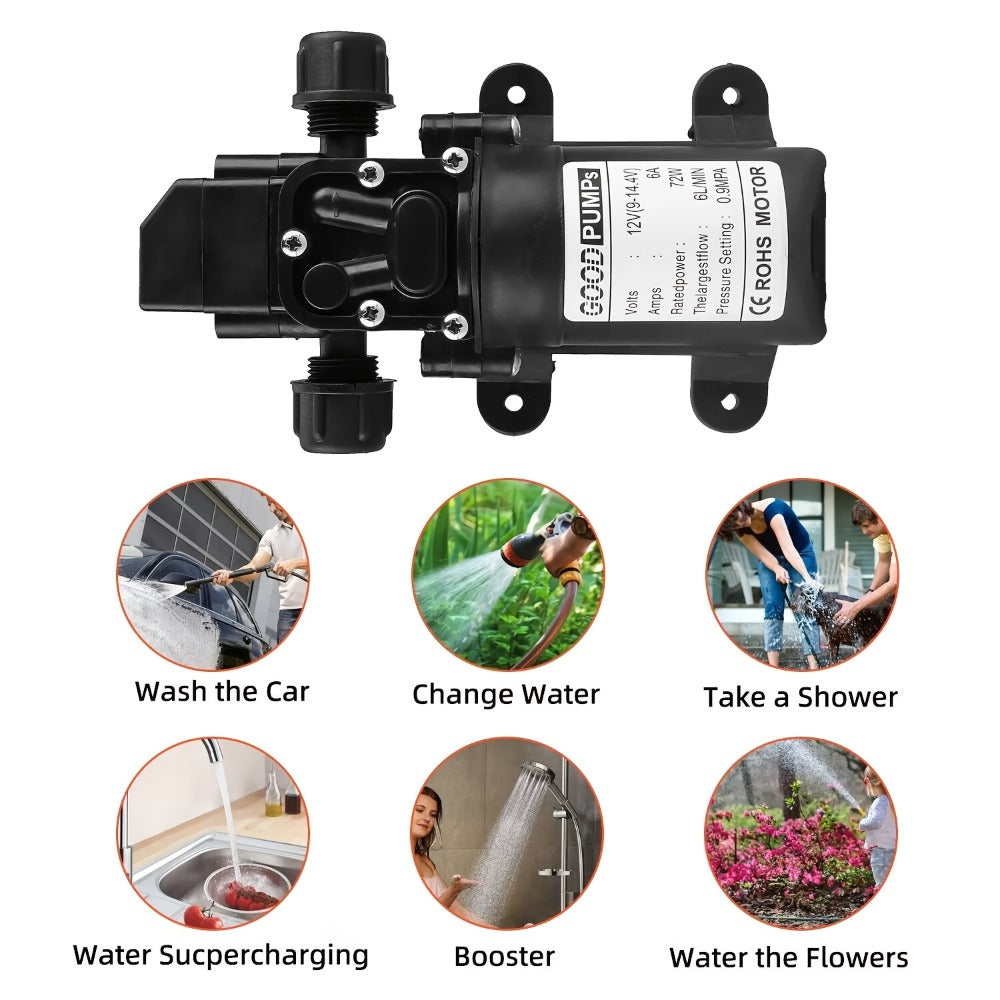 12V Self-Priming Water Pump 130PSI – High Pressure Portable Electric Pump for Car Wash, RV, Camper Van & Water Pressurization (1/2/3 Pack)