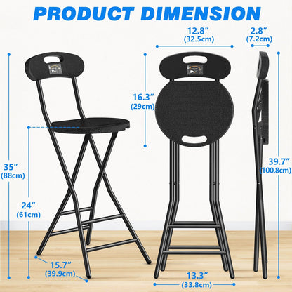 24-Inch Foldable Bar Stool with Footrest and Adjustable Height detail image