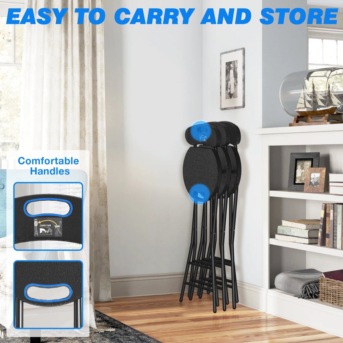 24-Inch Foldable Bar Stool with Footrest and Adjustable Height detail image - detail view 3